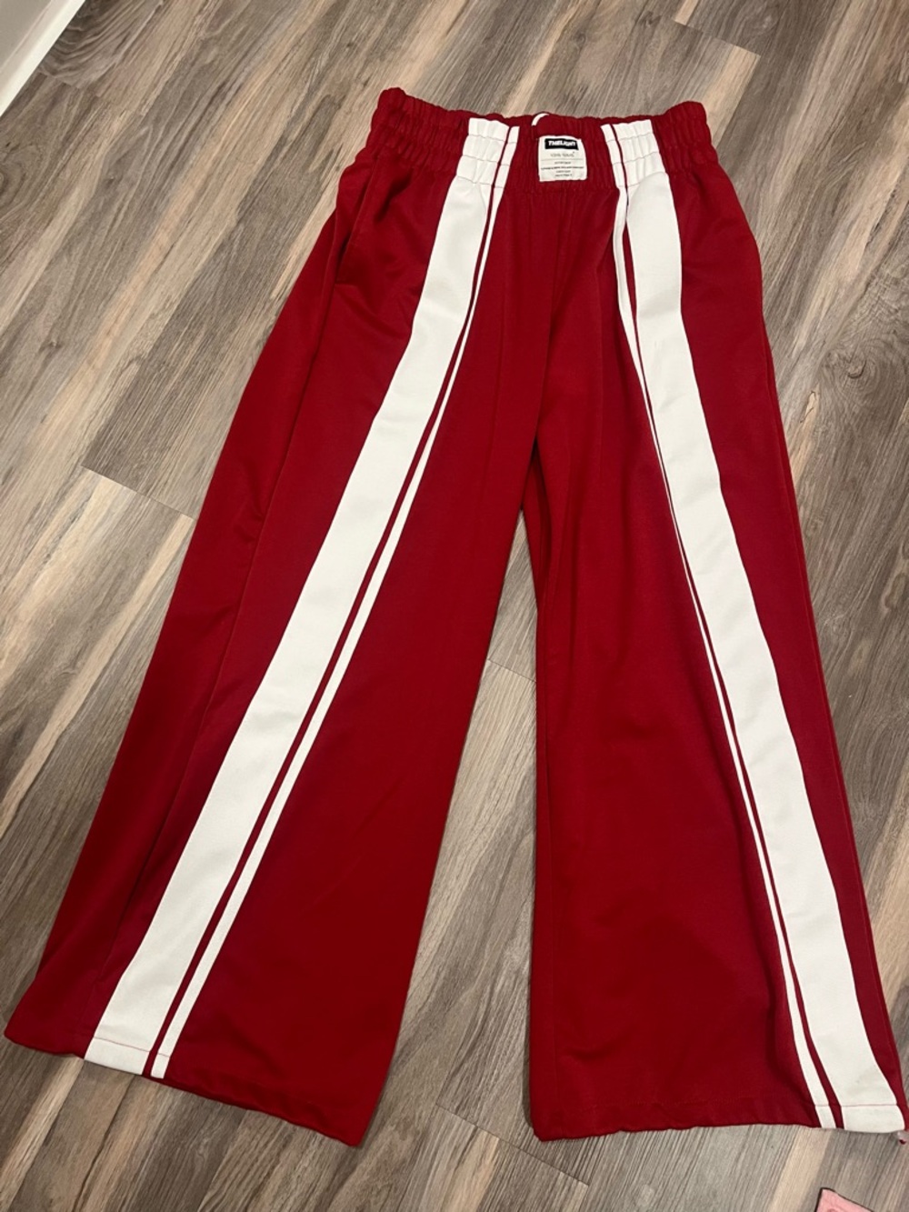 Vintage Red Kids Wide-Leg Joggers with White Side Stripes